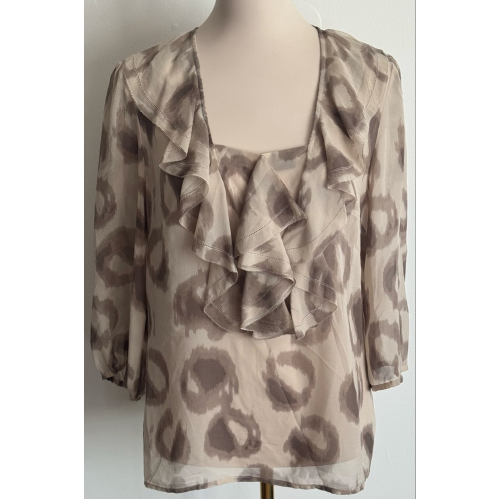 Women's Ann Taylor Beige & Brown Animal Print Blouse M